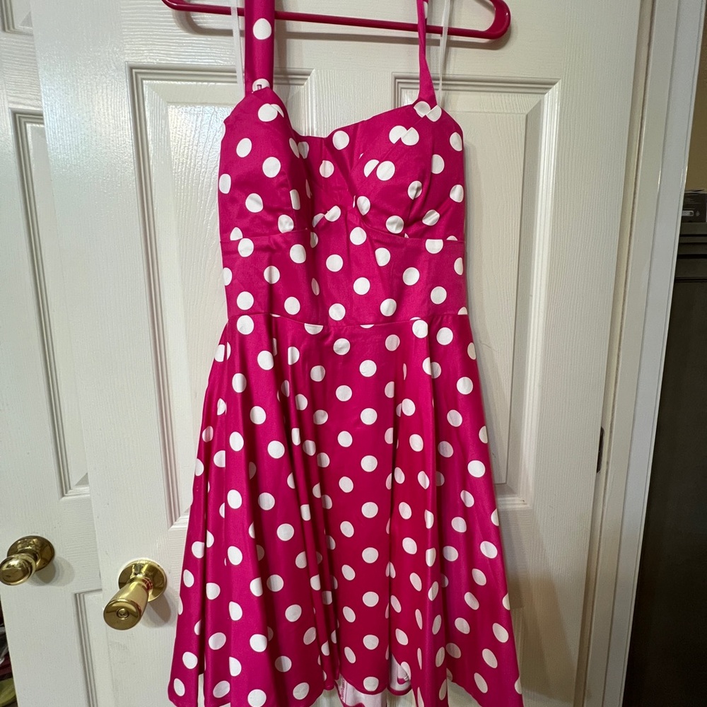 NWT Ixia Pink and White Polka Dot Swing Dress